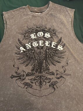 LA washed Muscle Tank with Vintage Eagle Crest - Gray **NEW
